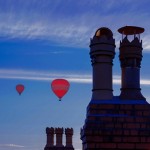 Hot air balloons above Victorian Chimneys in Bristol